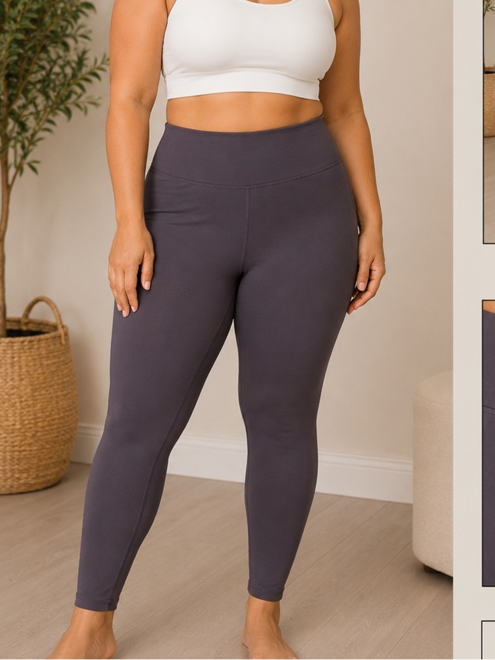 High-Waist Full-Length Leggings - Dark Gray LARGE